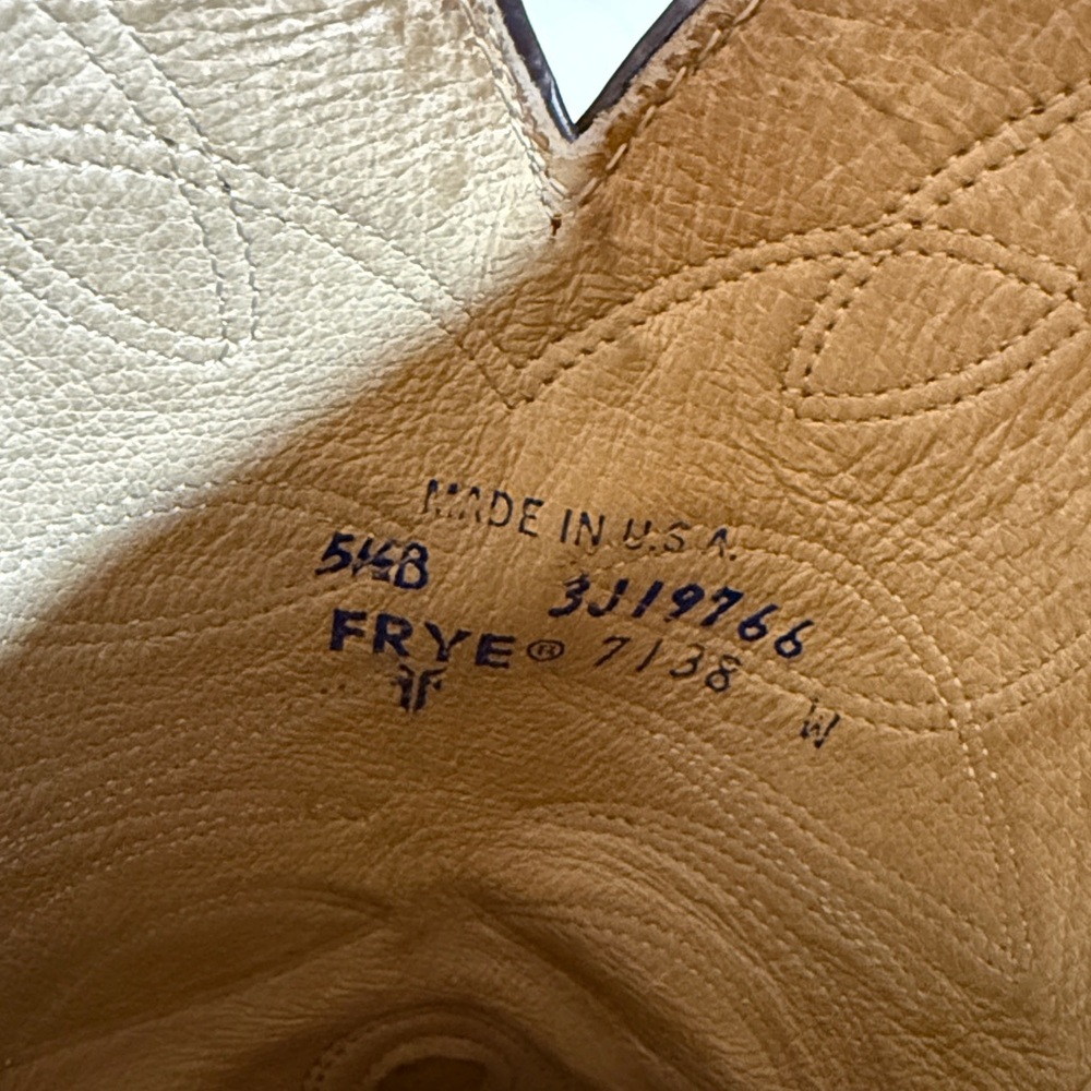 Frye Boots Women’s Cream Leather Mid Calf Western Boho Vintage Boots Sz 5 1/2 - Picture 3 of 13